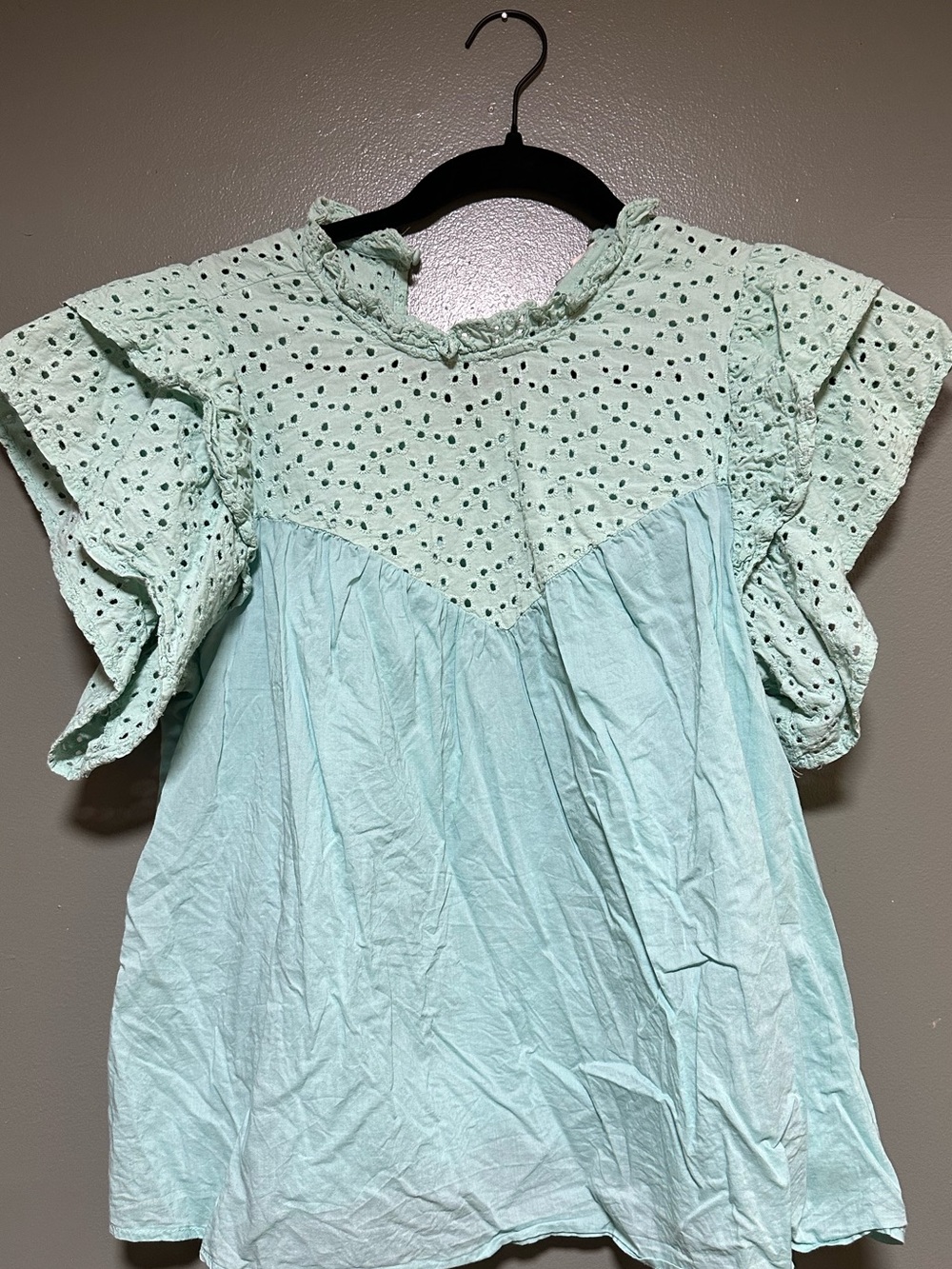 a new day Light Mint Eyelet Ruffle Short Sleeve Top